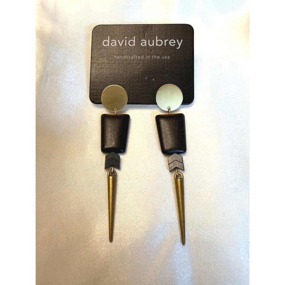 David Aubrey Handcrafted Geometric Spike Gold Black Dangle Earrings